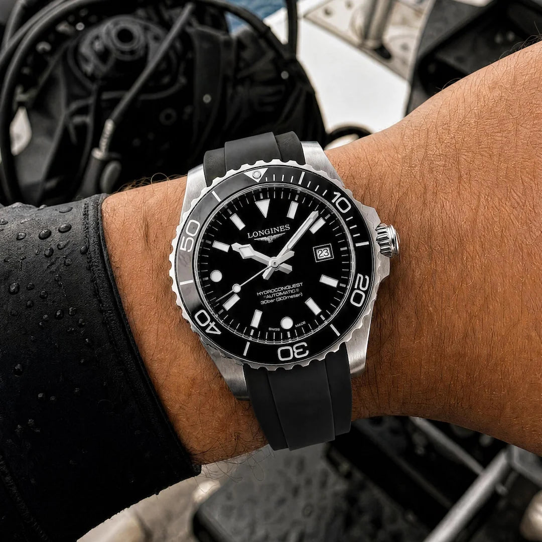 トゥィン Rubber Strap for Longines® HydroConquest 42mm black dial & black