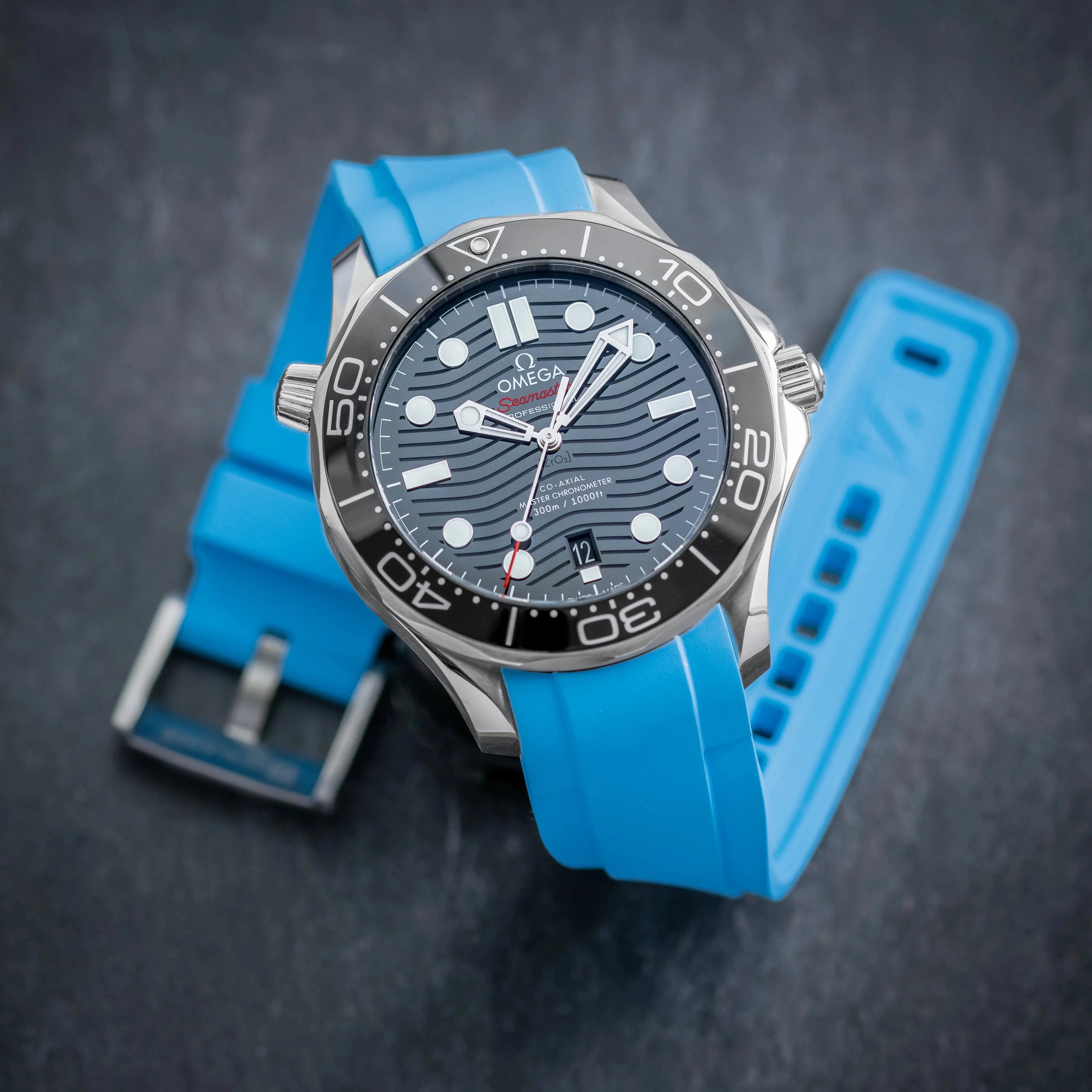 Rubber Strap Omega Seamaster Diver 300m Co-Axial 42mm Black ZEALANDE