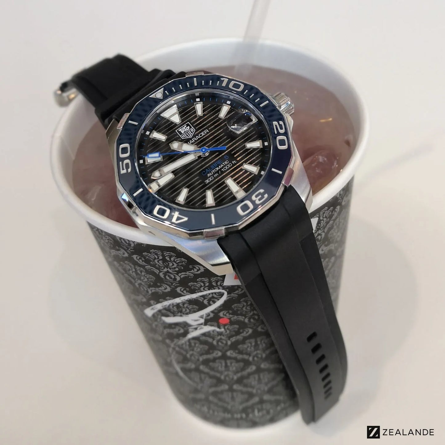 RUBBER STRAP FOR TAG HEUER� AQUARACER CALIBRE 5 BLUE BEZEL IN 41MM (REF: WAY211X.XXXXXX) ZEALANDE Black fr 