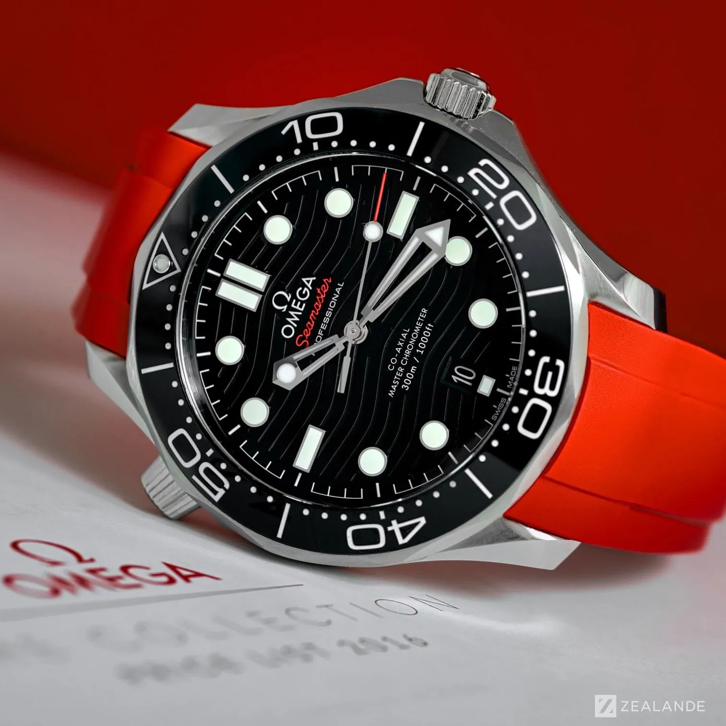 RUBBER STRAP FOR OMEGA� SEAMASTER DIVER 300M CO-AXIAL 42MM BLACK CERAMIC ZEALANDE Red fr 