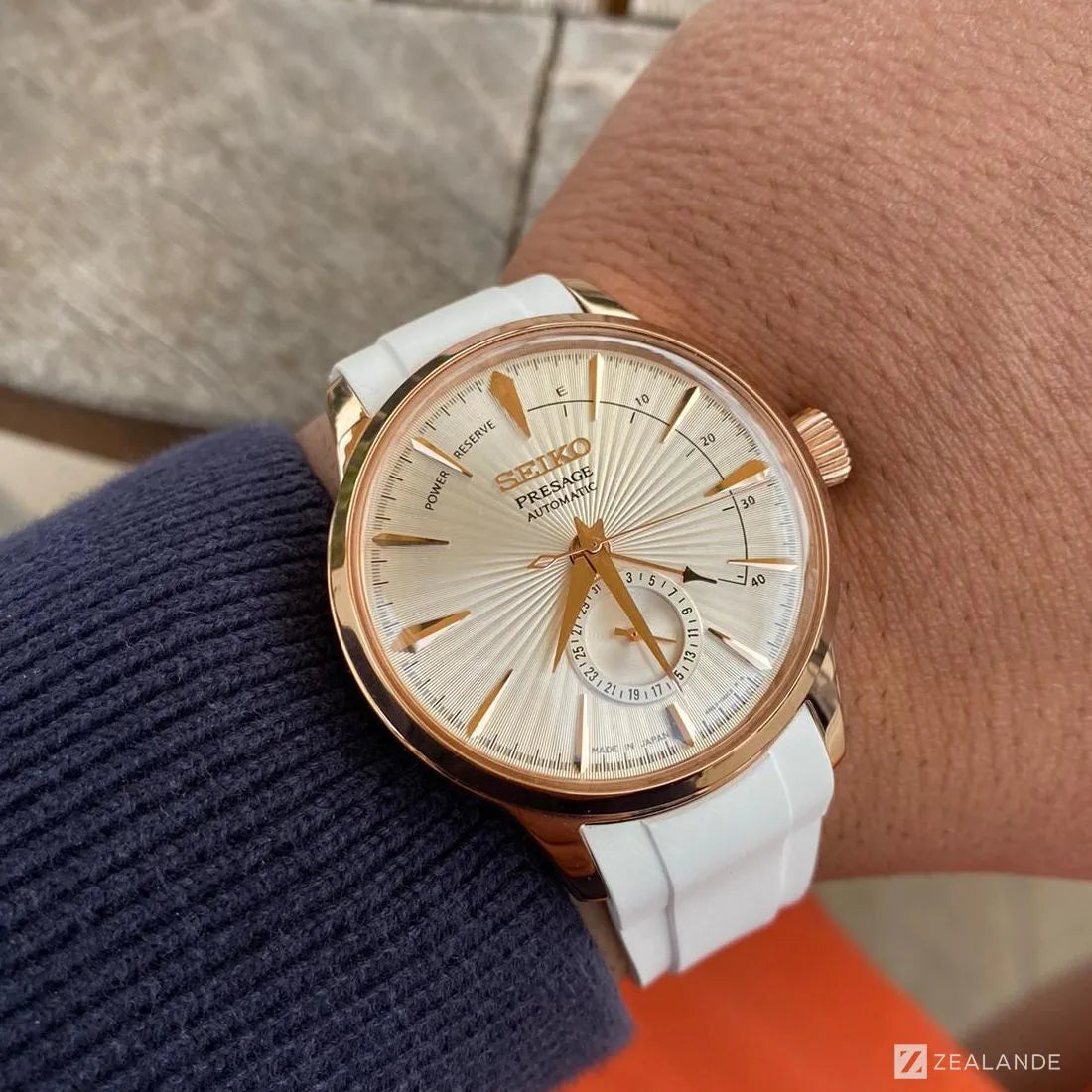 Rubber Strap for Seiko Presage Cocktail Brown Automatic Multi Hands SSA34XXX White PVD Black Large