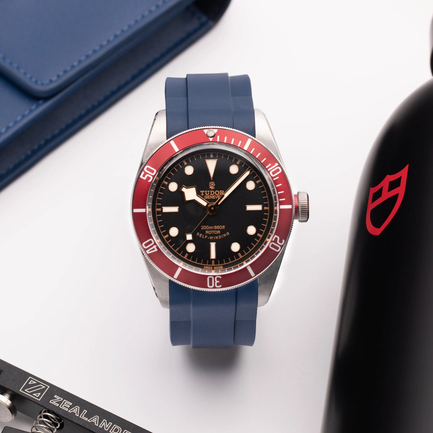 Rubber Strap for Tudor® BLACK BAY 41 Red Bezel Rubber Straps ZEALANDE Blue Brushed 