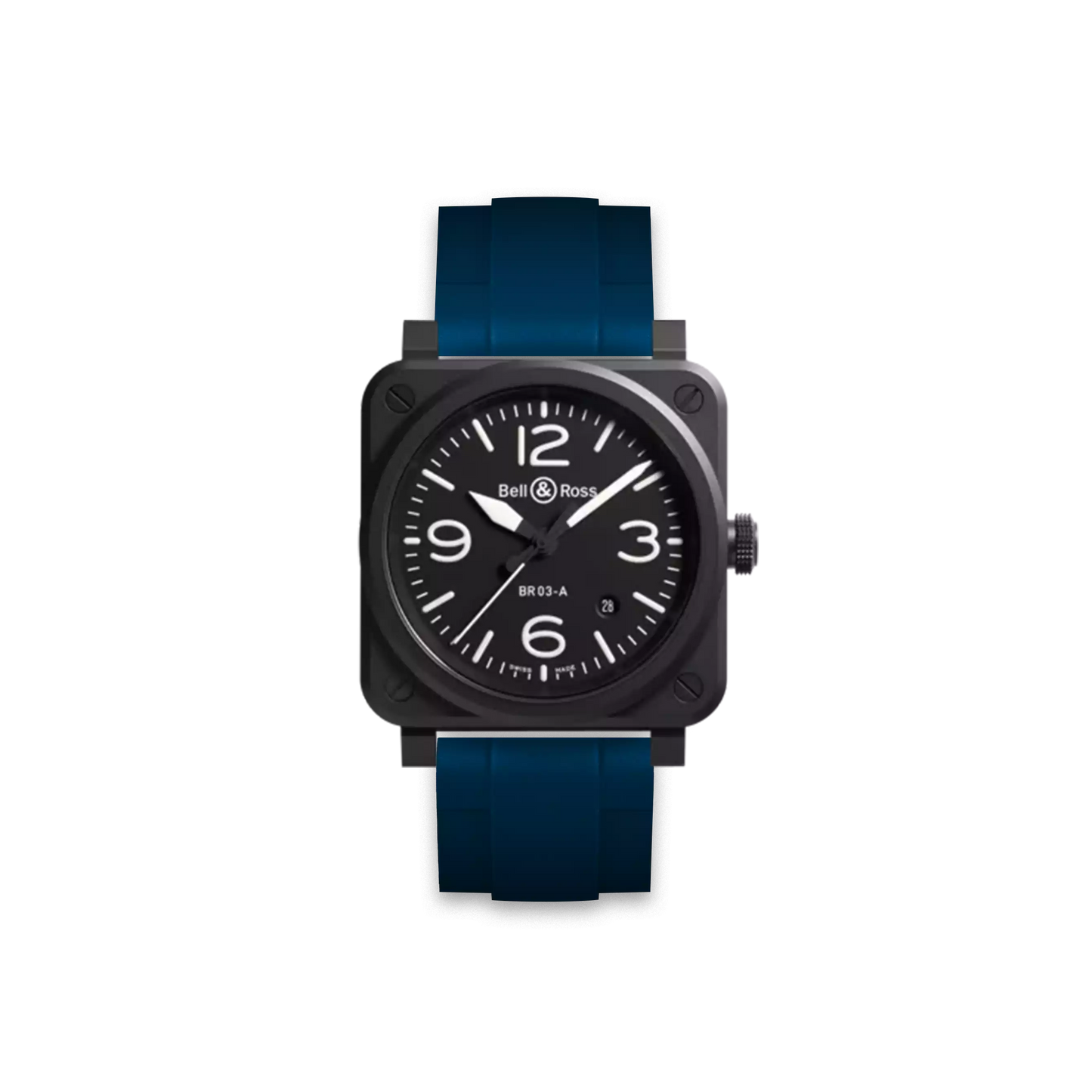 Straight Rubber Strap For Bell & Ross BR03 Black Matte