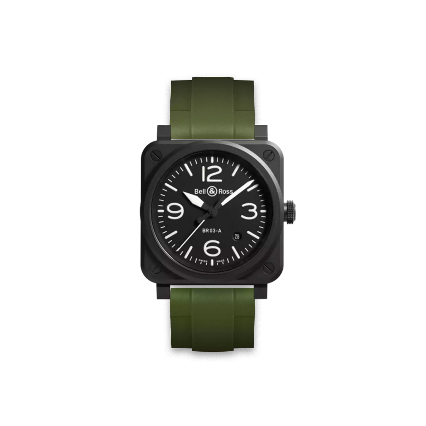 Straight Rubber Strap For Bell & Ross BR03 Black Matte