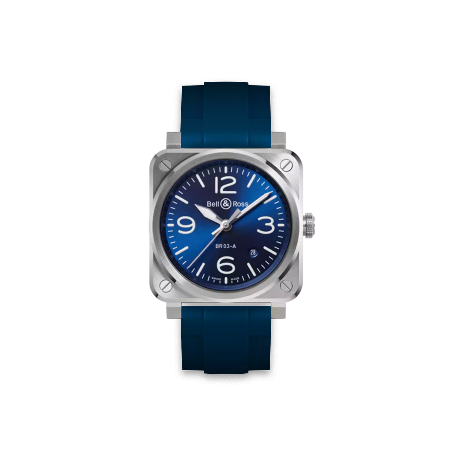 Straight Rubber Strap For Bell & Ross BR03 Blue Steel