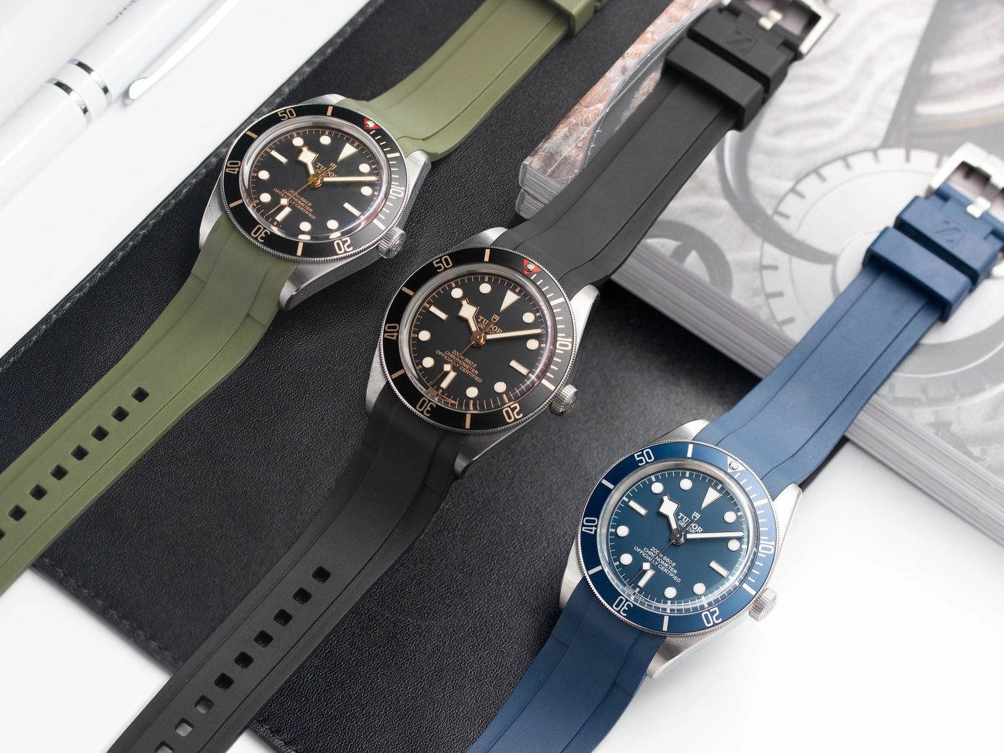 Rubber Strap Tudor Black Bay Bronze Leather Strap Emerald Green