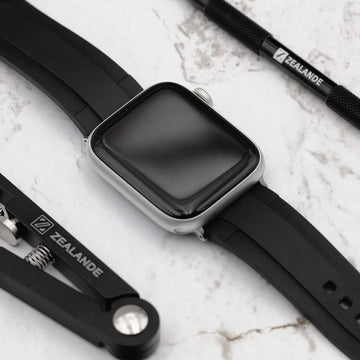 ZEALANDE Rubber Strap for Apple Watch with 42mm 44mm and 45mm Cases 22mm Wide Red PVD Black Classic