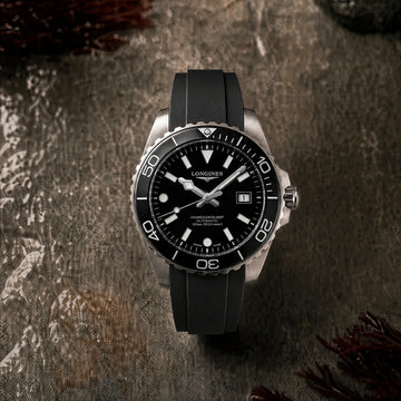 Rubber Strap for Longines® HydroConquest 42mm black dial & black