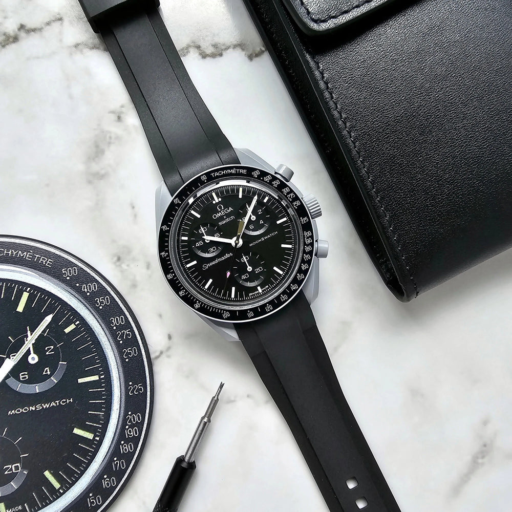 Rubber Strap for OMEGA® X Swatch Bioceramic MoonSwatch "Moonshine" Rubber Straps ZEALANDE Black Brushed Classic