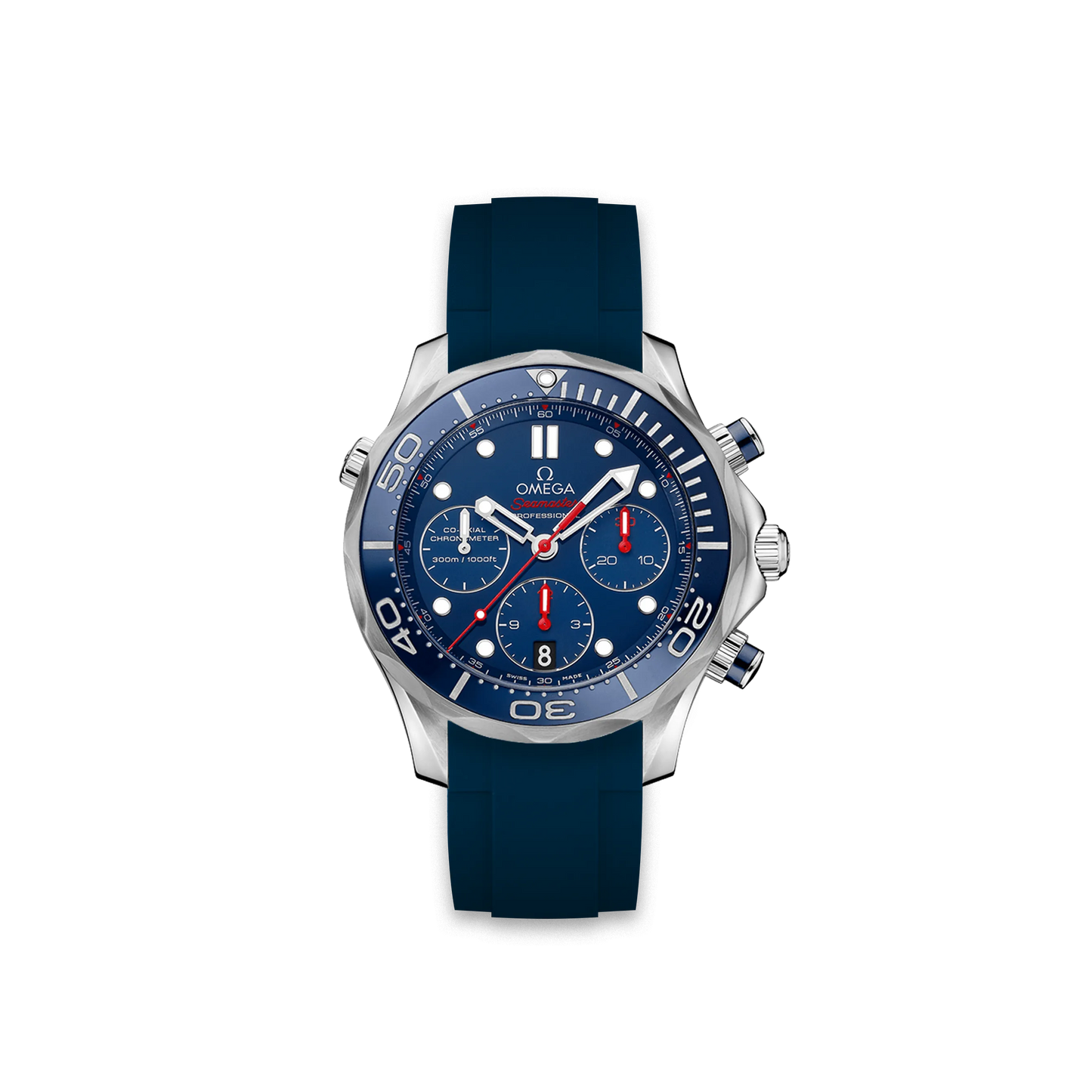 Rubber Strap for OMEGA® Seamaster Diver 300M Chronograph Co-Axial 41,5mm Blue Rubber Straps ZEALANDE Blue Brushed Classic