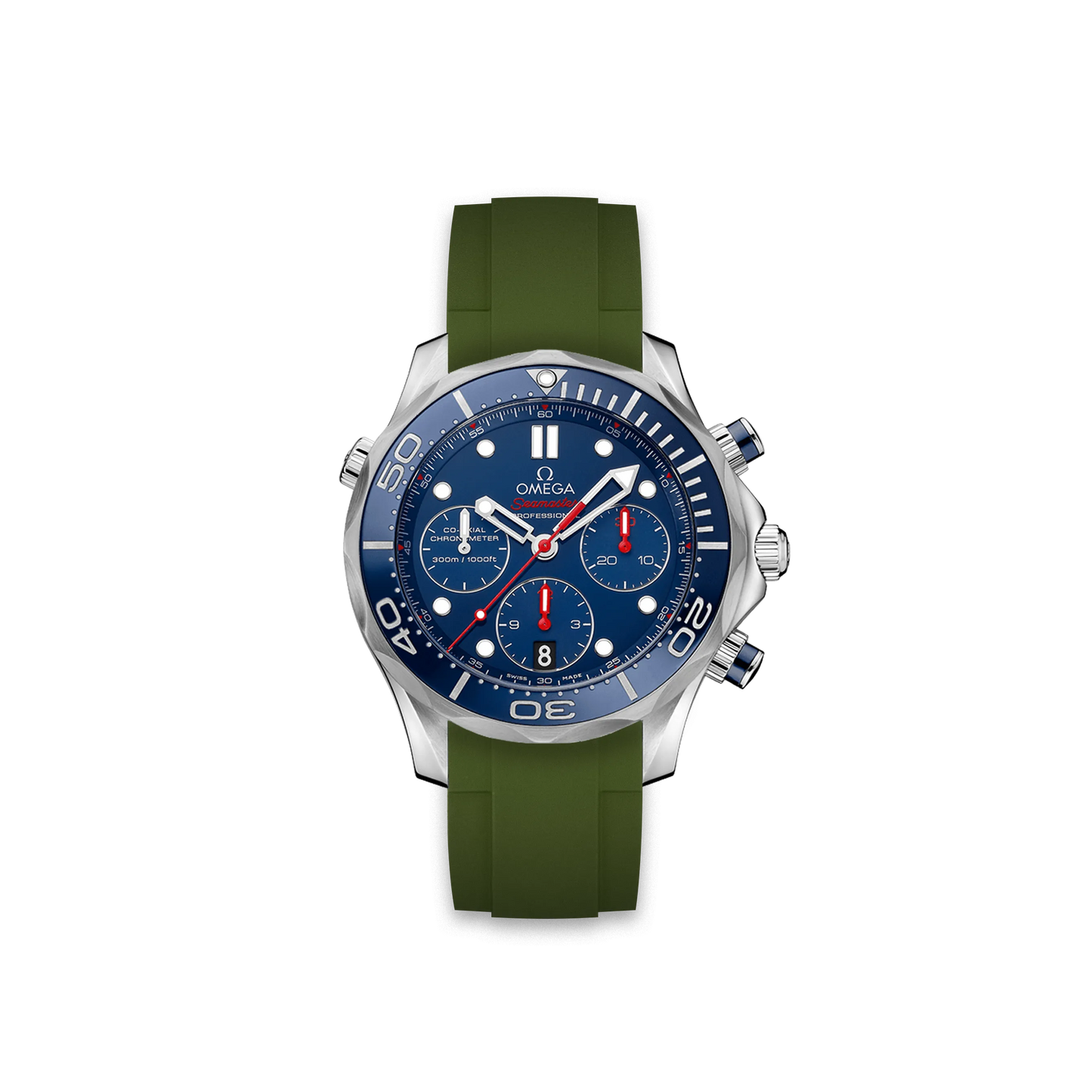 Rubber Strap for OMEGA® Seamaster Diver 300M Chronograph Co-Axial 41,5mm Blue Rubber Straps ZEALANDE Khaki Brushed Classic