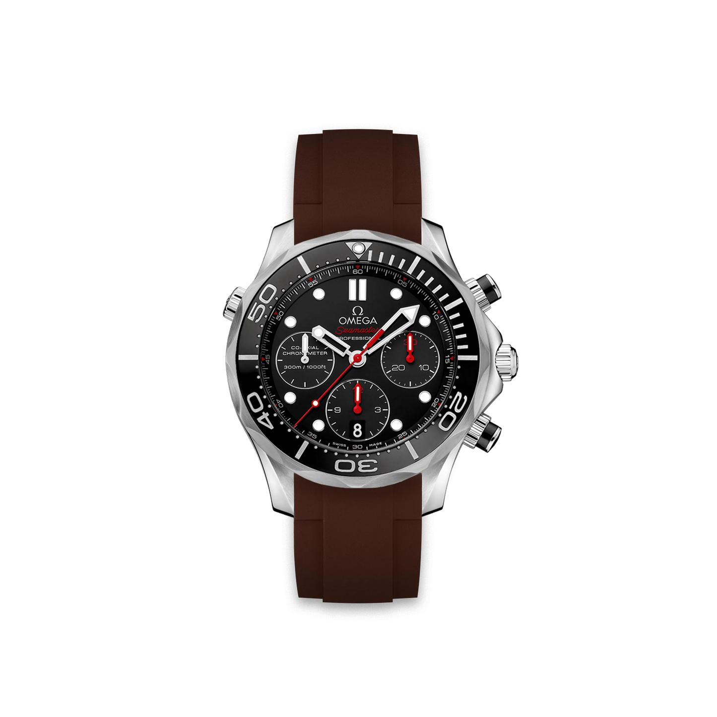 Rubber Strap for OMEGA® Seamaster Diver 300M Chronograph Co-Axial 41,5mm Black Rubber Straps ZEALANDE Brown Brushed Classic