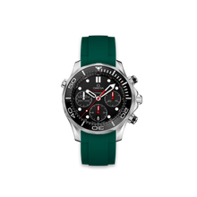  Rubber Strap for OMEGA® Seamaster Diver 300M Chronograph Co-Axial 41,5mm Black Rubber Straps ZEALANDE Green Brushed Classic