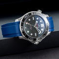 Rubber Strap for OMEGA® Seamaster Diver 300M Co-Axial 42mm Black Ceramic Rubber Straps ZEALANDE Blue Brushed Classic
