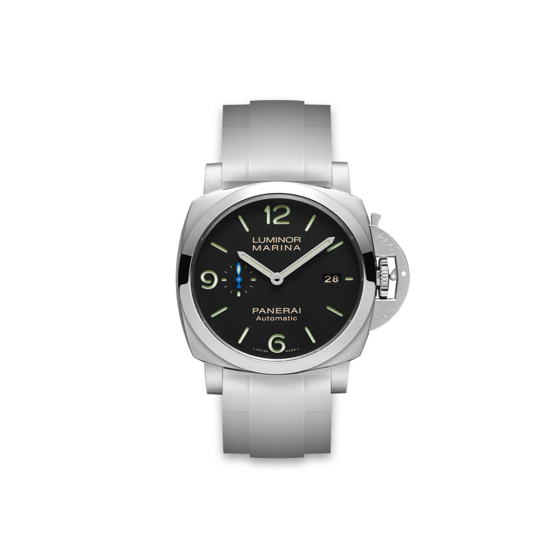 OFFICINE PANERAI ホワイトラバーベルト Gerades Kautschukband für Panerai® Luminor Marina mit schwarzem