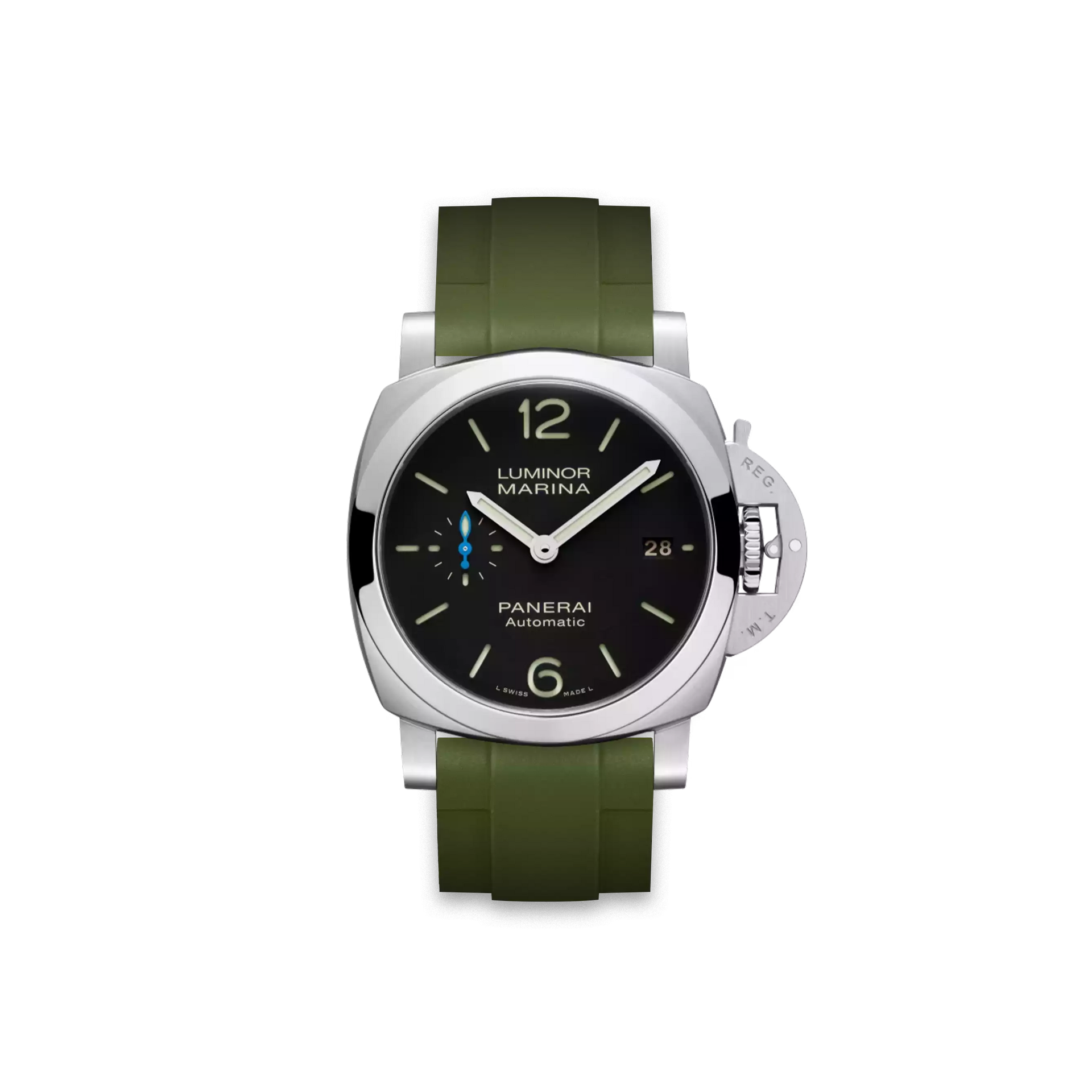 96.PANERAI用 24mm-22mm 22mm Straight Rubber Strap For Panerai® Luminor Quaranta Black