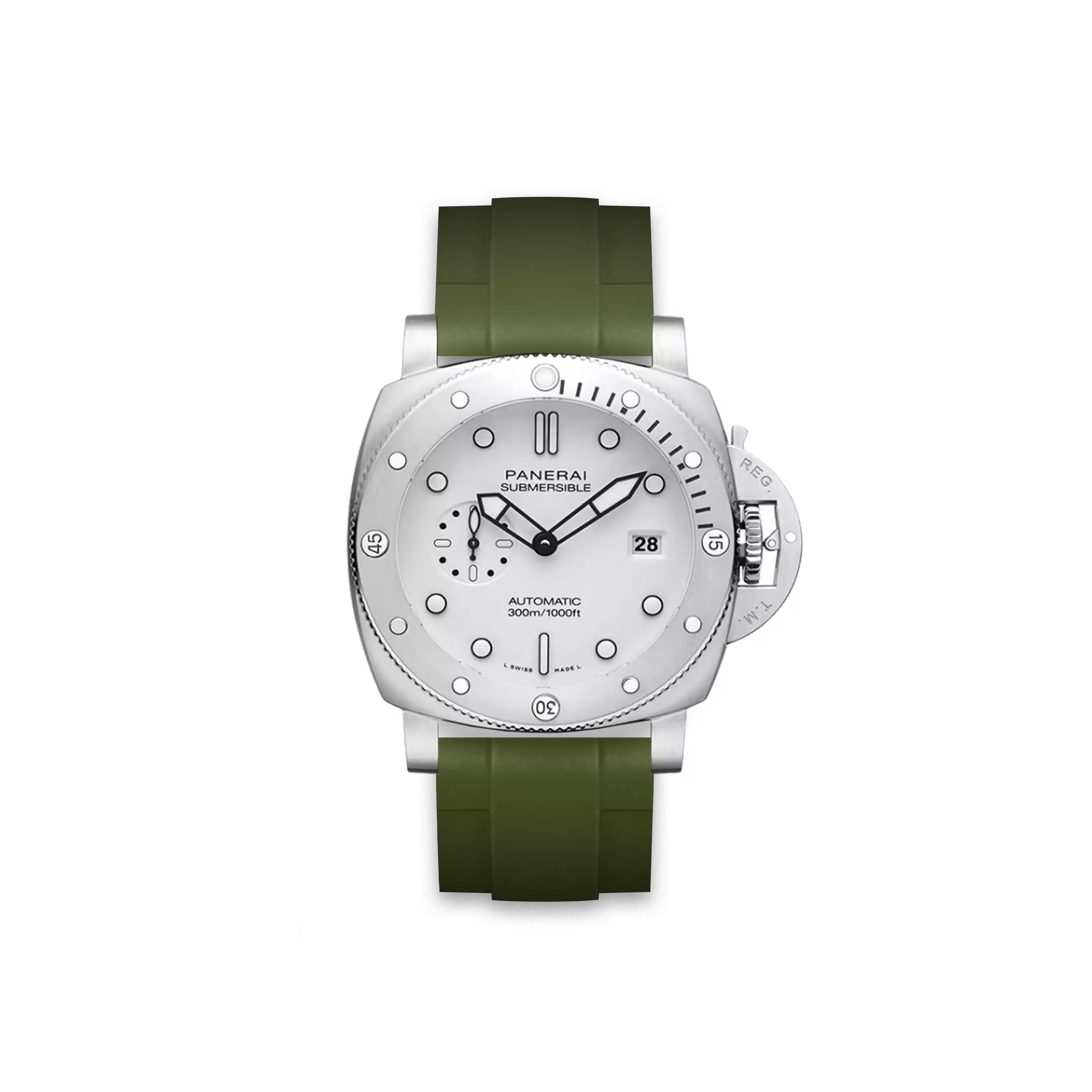 OFFICINE PANERAI ホワイトレザーストラップアリゲーター40mm用 Straight Rubber Strap Panerai Submersible QuanrantaQuattro White