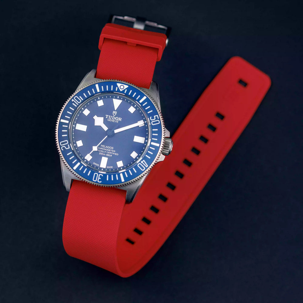 
                  
                    22mm wide Single Pass Rubber Strap for Tudor® Pelagos FXD Blue Dial
                  
                