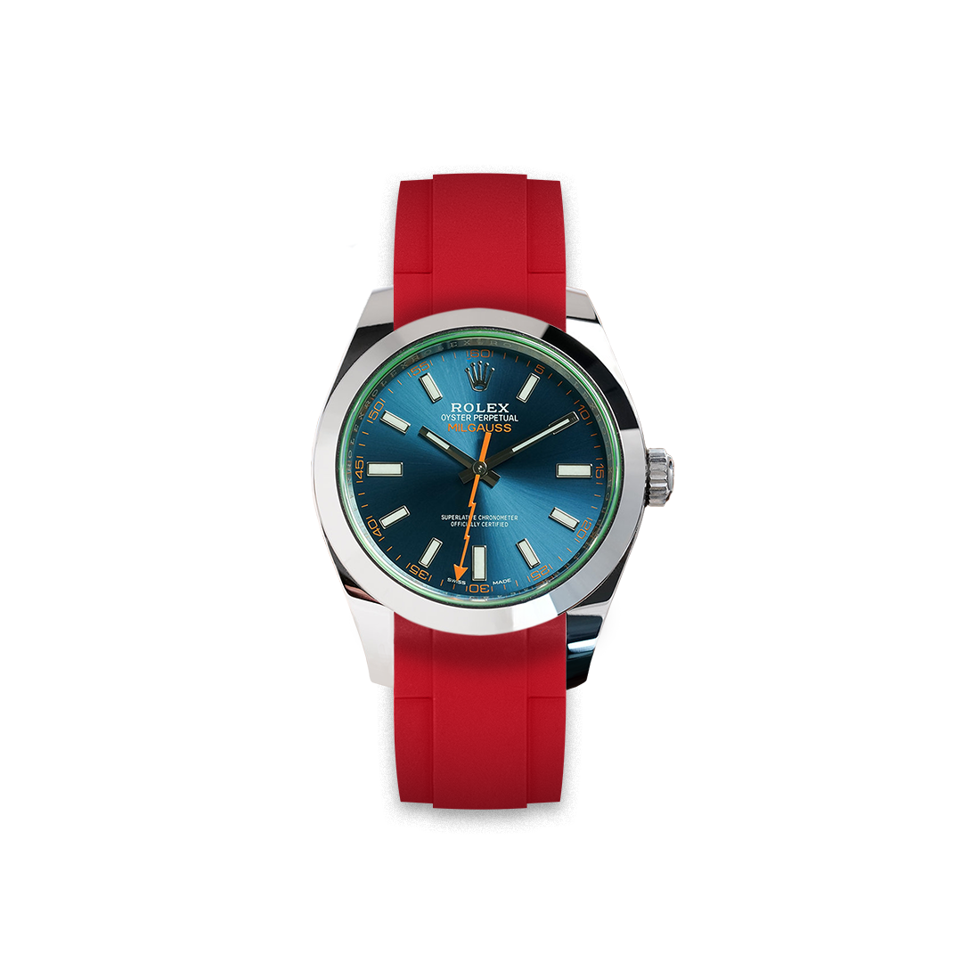 Kautschuk Uhrenarmband Rolex Milgauss Lederband Kautschukarmband Für Rolex Milgauss – LuxLine® Schwarz/Blau Silber
