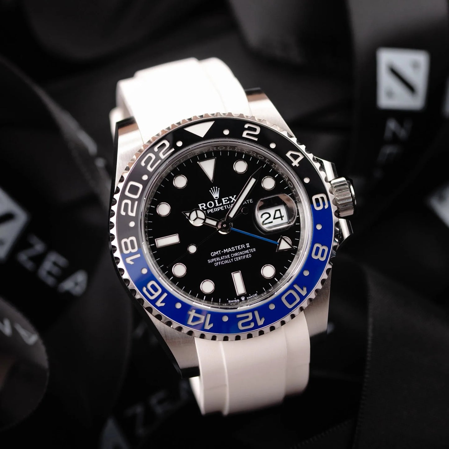 Rubber Strap for ROLEX® GMT BLNR "Batman" (6 Digits) Rubber Straps with tang buckle ZEALANDE White Brushed Classic