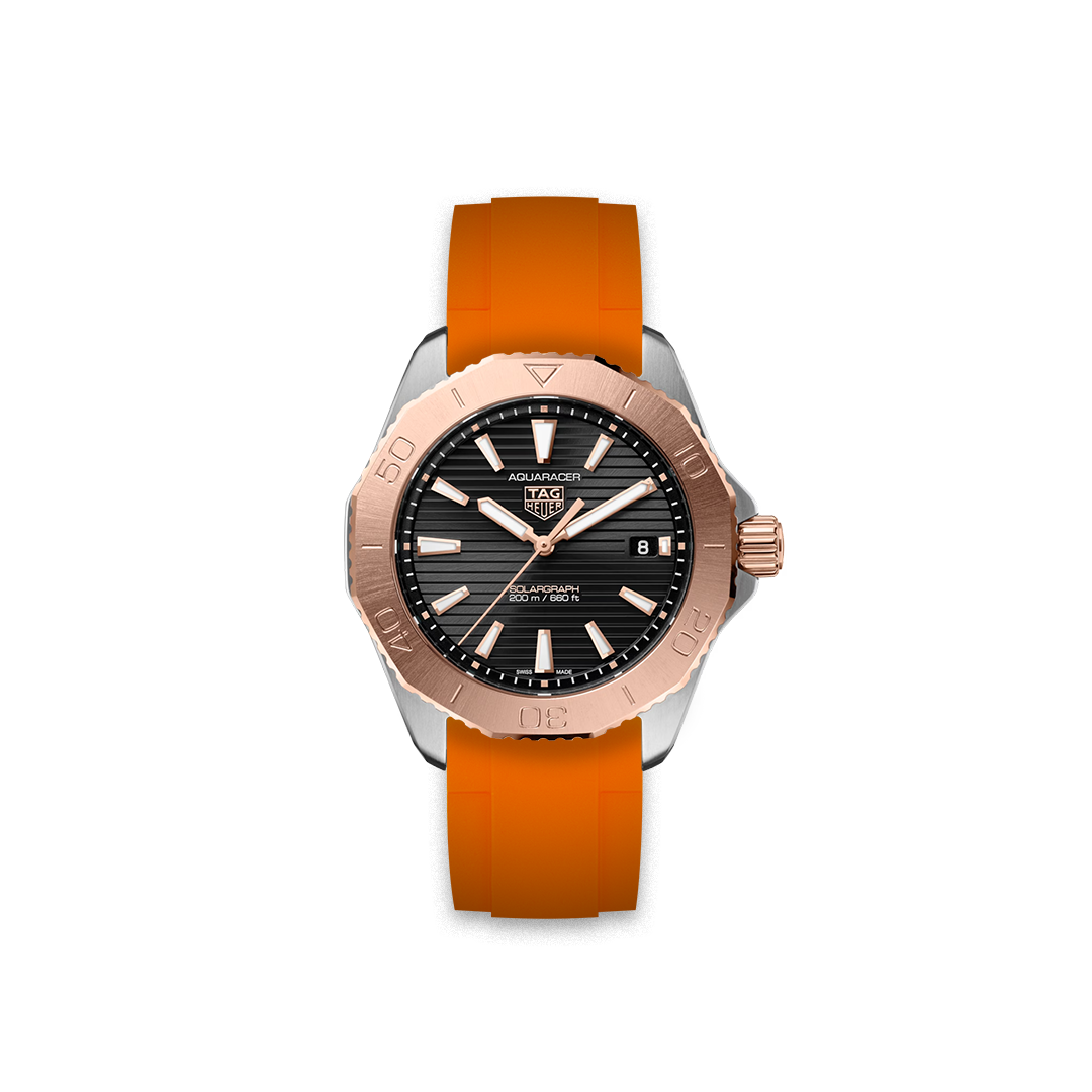 Rubber Strap Tag Heuer Aquaracer Pro 200 Solargraph Black and Rose