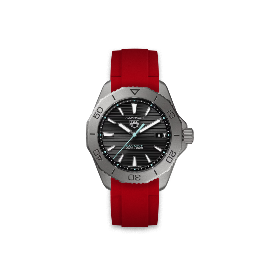 Rubber Strap Tag Heuer Aquaracer Pro 200 Solargraph Black Titane