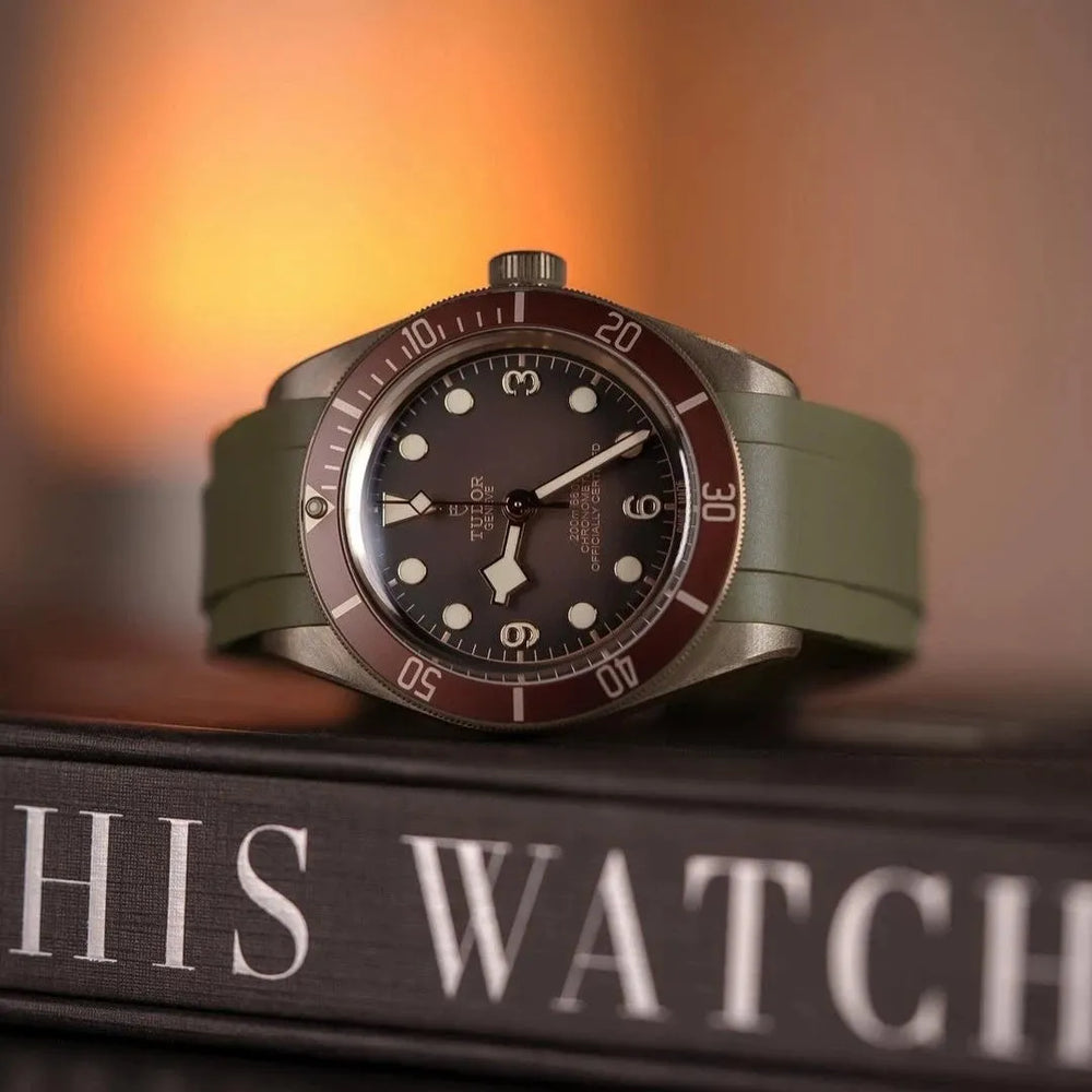 Black Bay Bronze Green FKM Rubber Strap For Tudor BB58 Olive Green