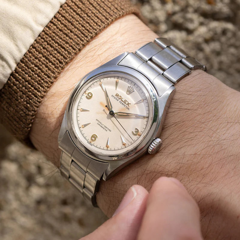 rolex oyster perpetual on wrist réf 61108 on oyster strap