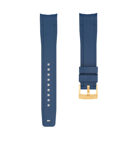 Bracelet caoutchouc pour ROLEX® Submariner avec date "Starbucks" en 41mm (depuis septembre 2020) bracelets en caoutchouc avec boucle ardillon ZEALANDE Blue Gold Large