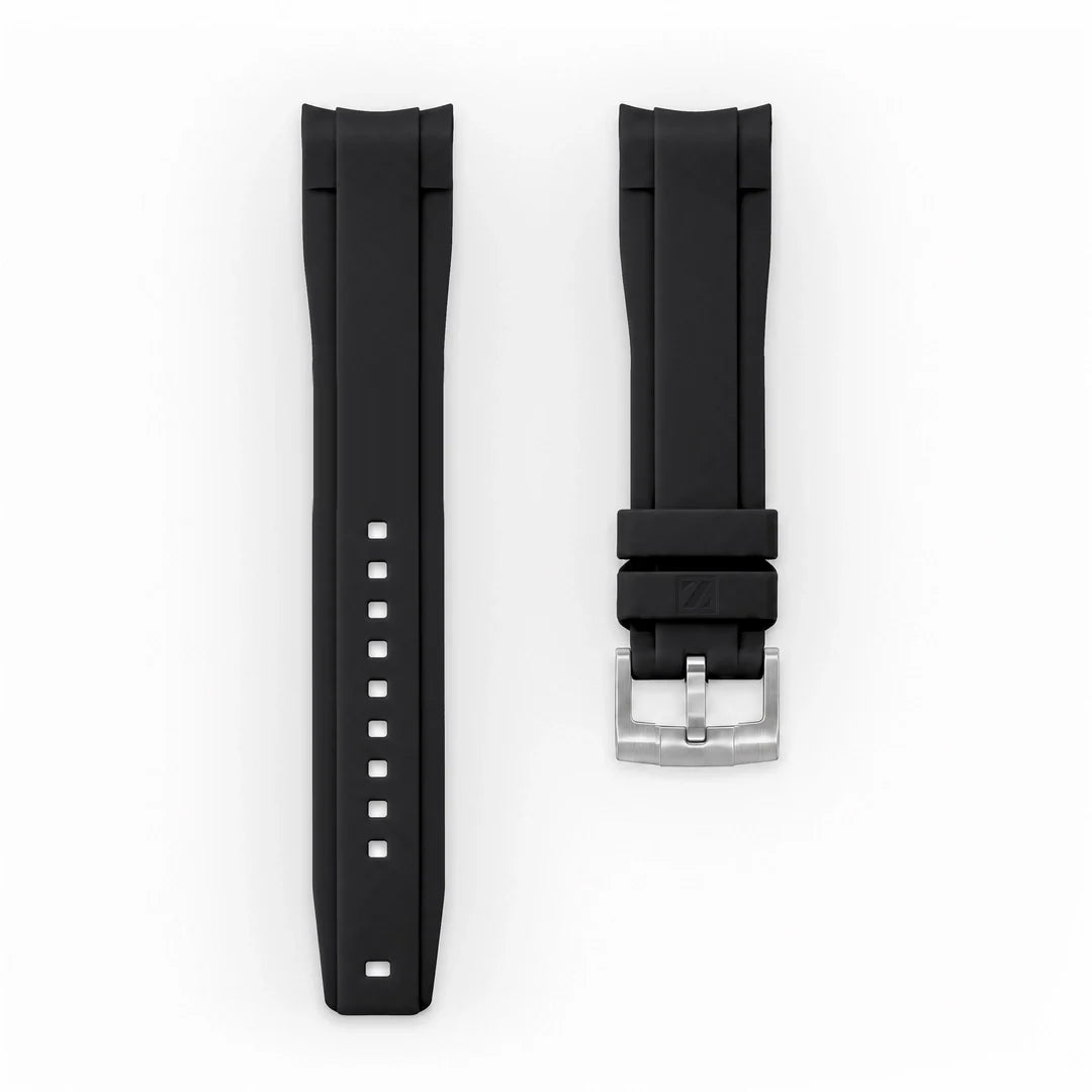 ZEALANDE curved 22mm rubber strap Black, Brushed tang buckle, Large