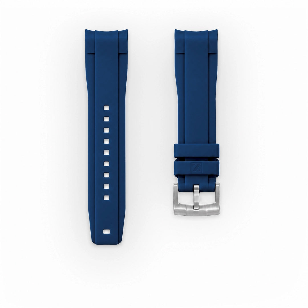 ZEALANDE curved 22mm rubber strap Blue, Brushed tang buckle, Classic