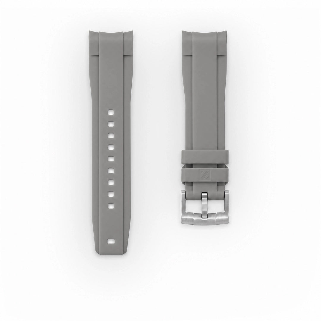 ZEALANDE curved 22mm rubber strap Grey, Brushed tang buckle, Classic