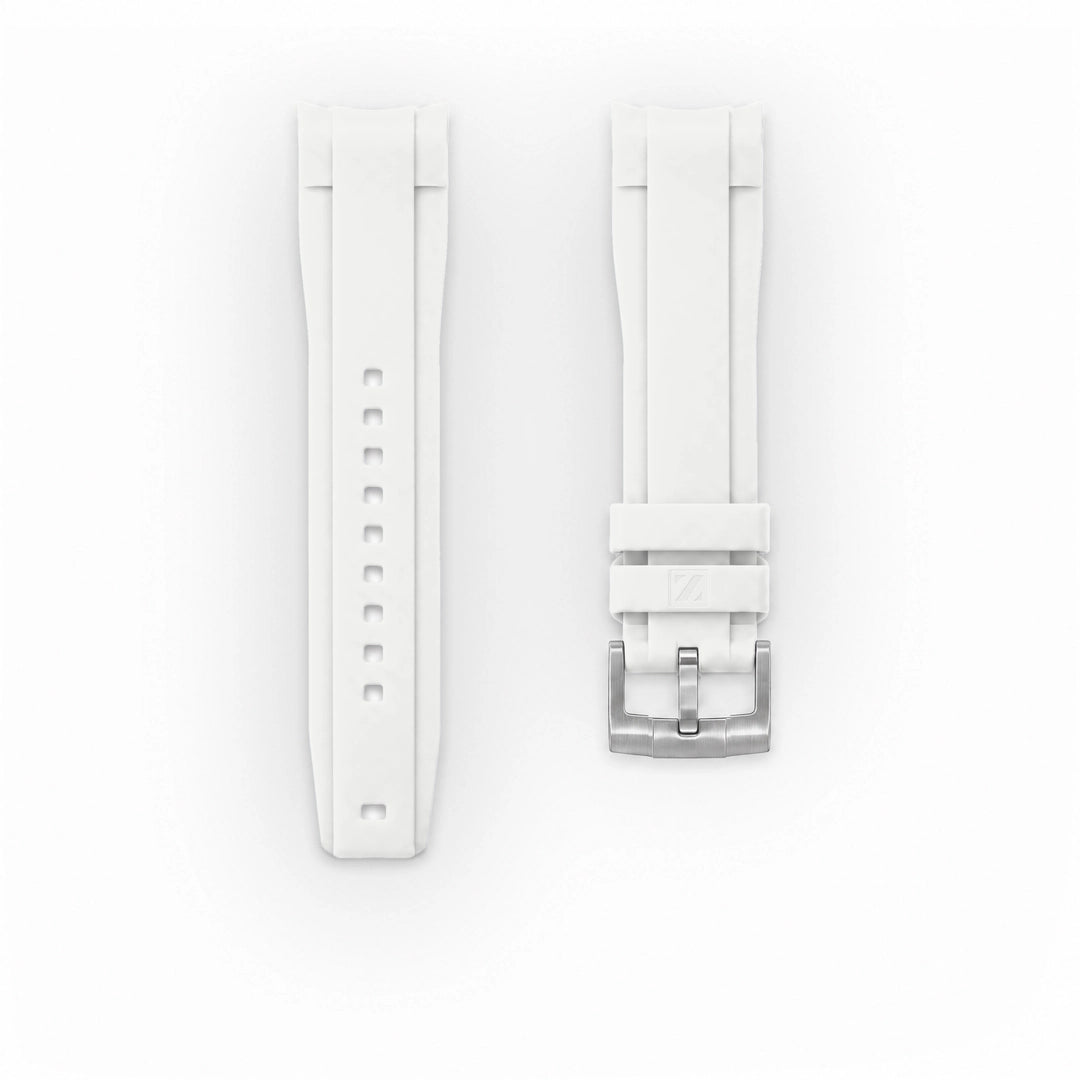 ZEALANDE curved 22mm rubber strap White, Brushed tang buckle, Classic