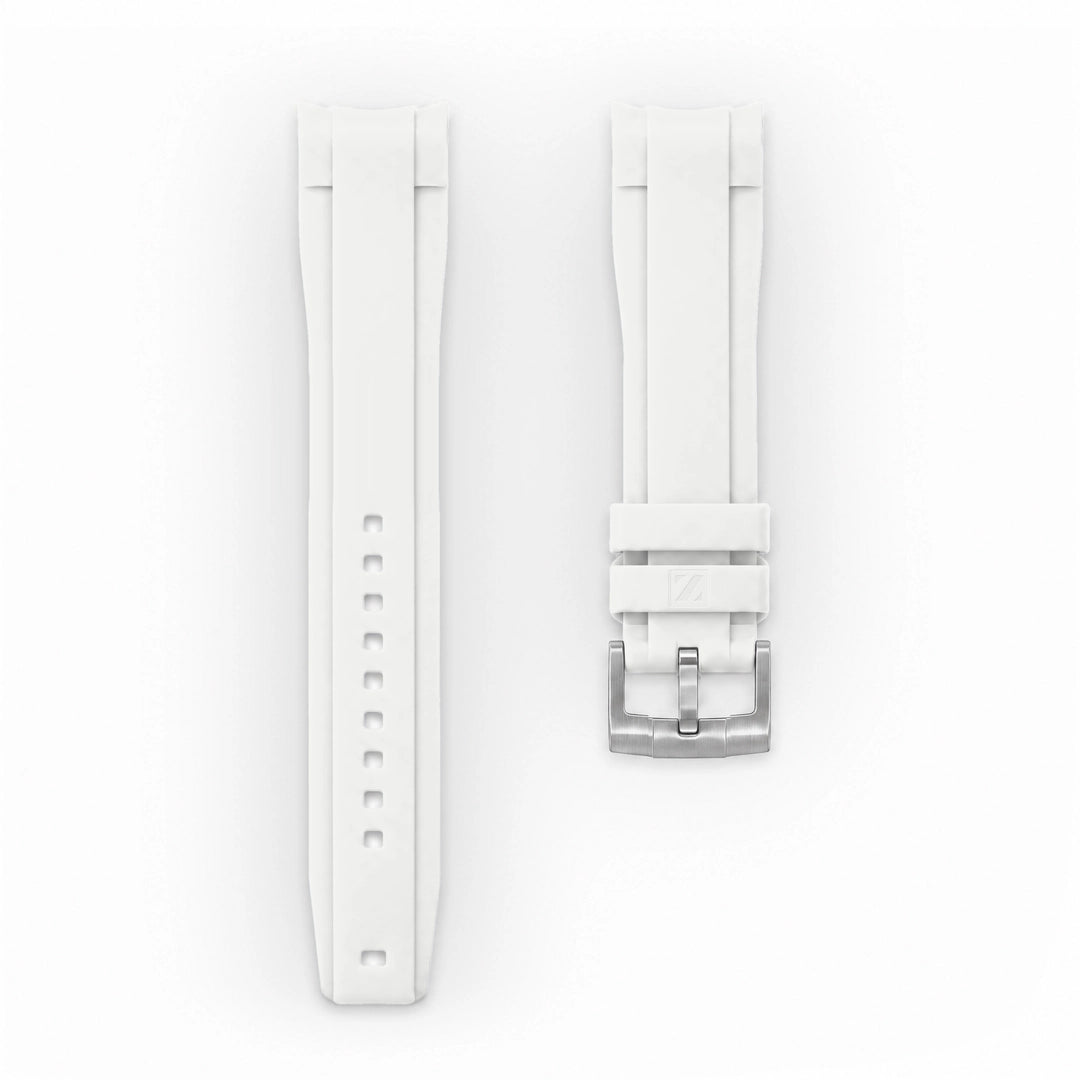 ZEALANDE curved 22mm rubber strap White, Brushed tang buckle, Large