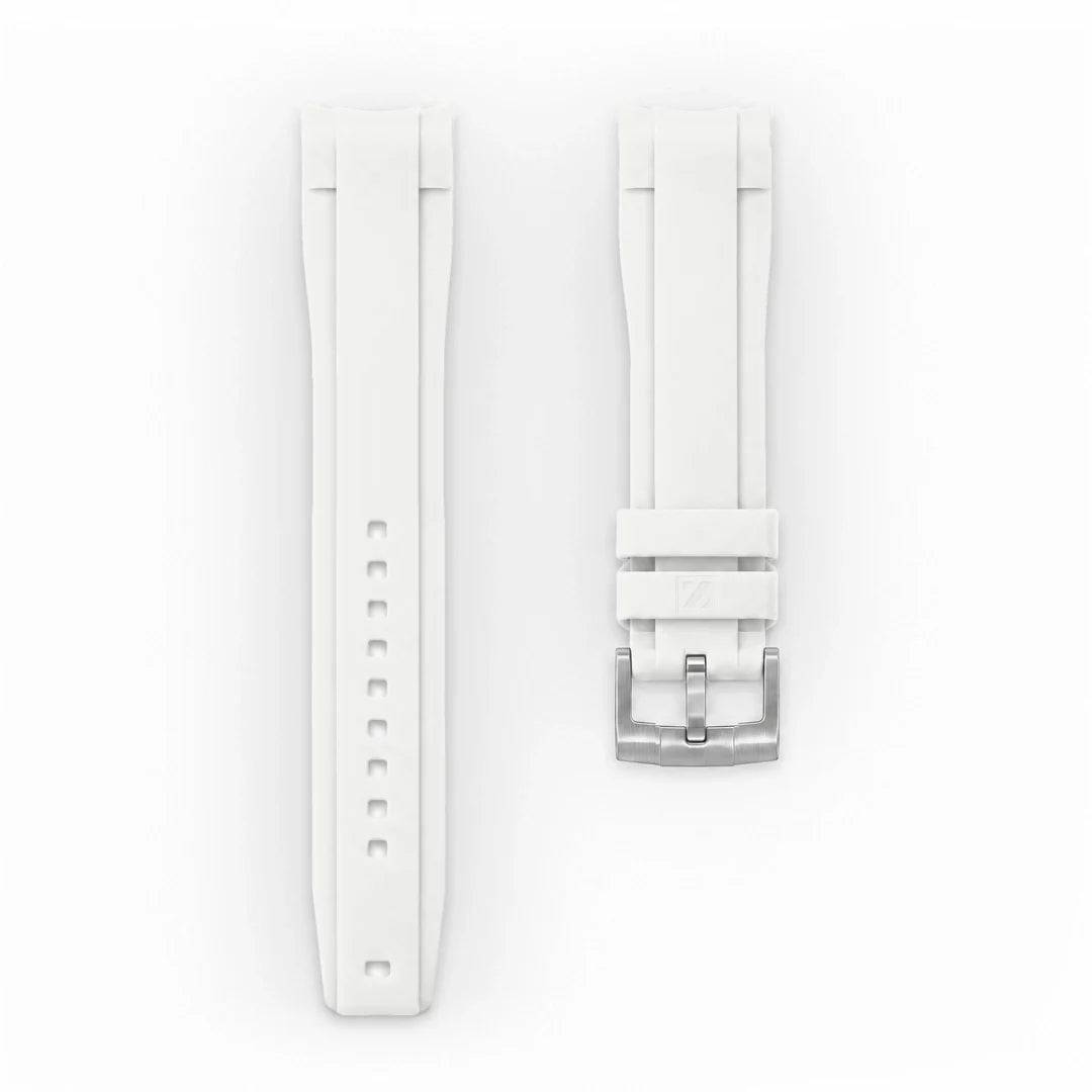 ZEALANDE curved 22mm rubber strap White, Brushed tang buckle, Large