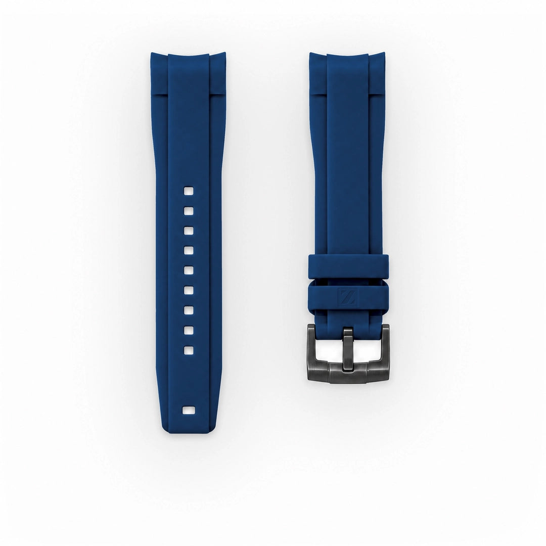 ZEALANDE curved 22mm rubber strap Blue, PVD Black tang buckle, Classic