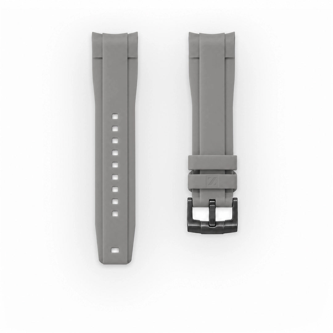 ZEALANDE curved 22mm rubber strap Grey, PVD Black tang buckle, Classic