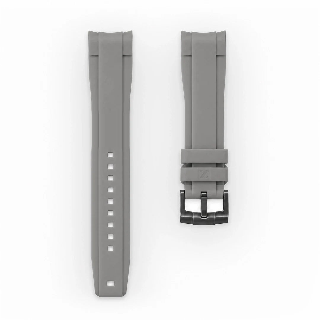 ZEALANDE curved 22mm rubber strap Grey, PVD Black tang buckle, Large