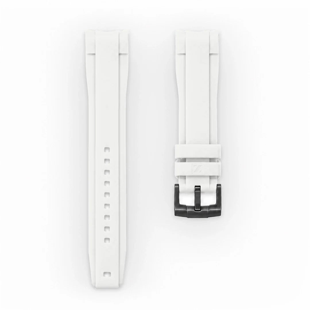 ZEALANDE curved 22mm rubber strap White, PVD Black tang buckle, Large