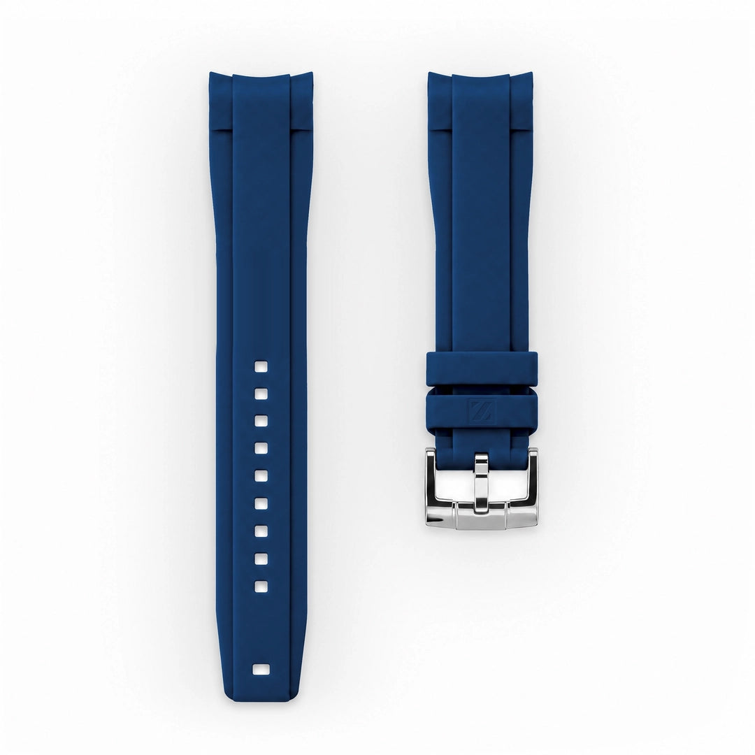 ZEALANDE curved 22mm rubber strap Blue, Polished tang buckle, Large