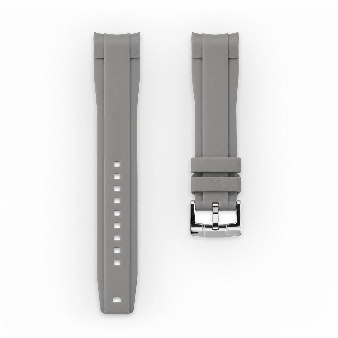 ZEALANDE curved 22mm rubber strap Grey, Polished tang buckle, Large