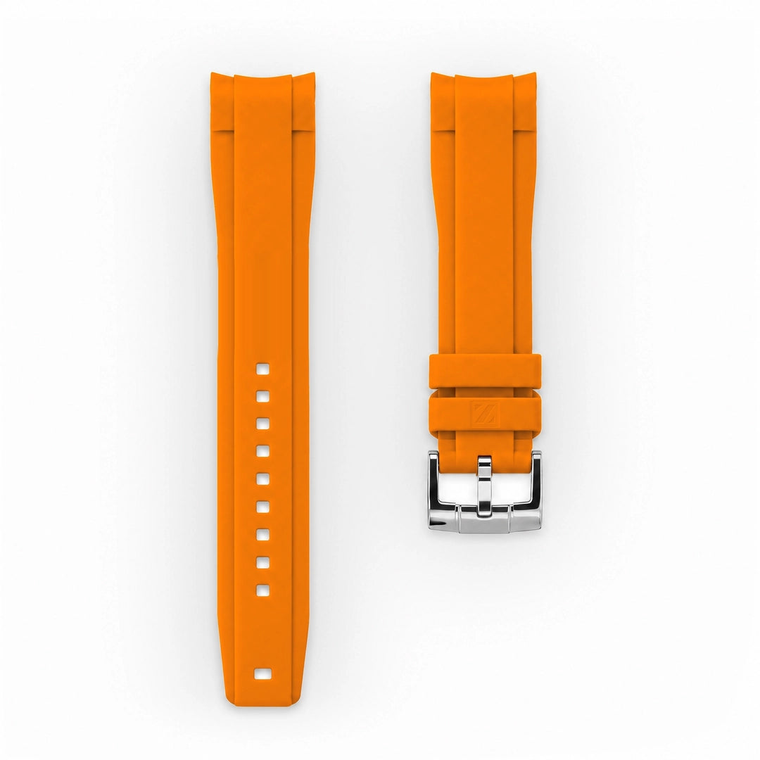 ZEALANDE curved 22mm rubber strap Orange, Polished tang buckle, Large
