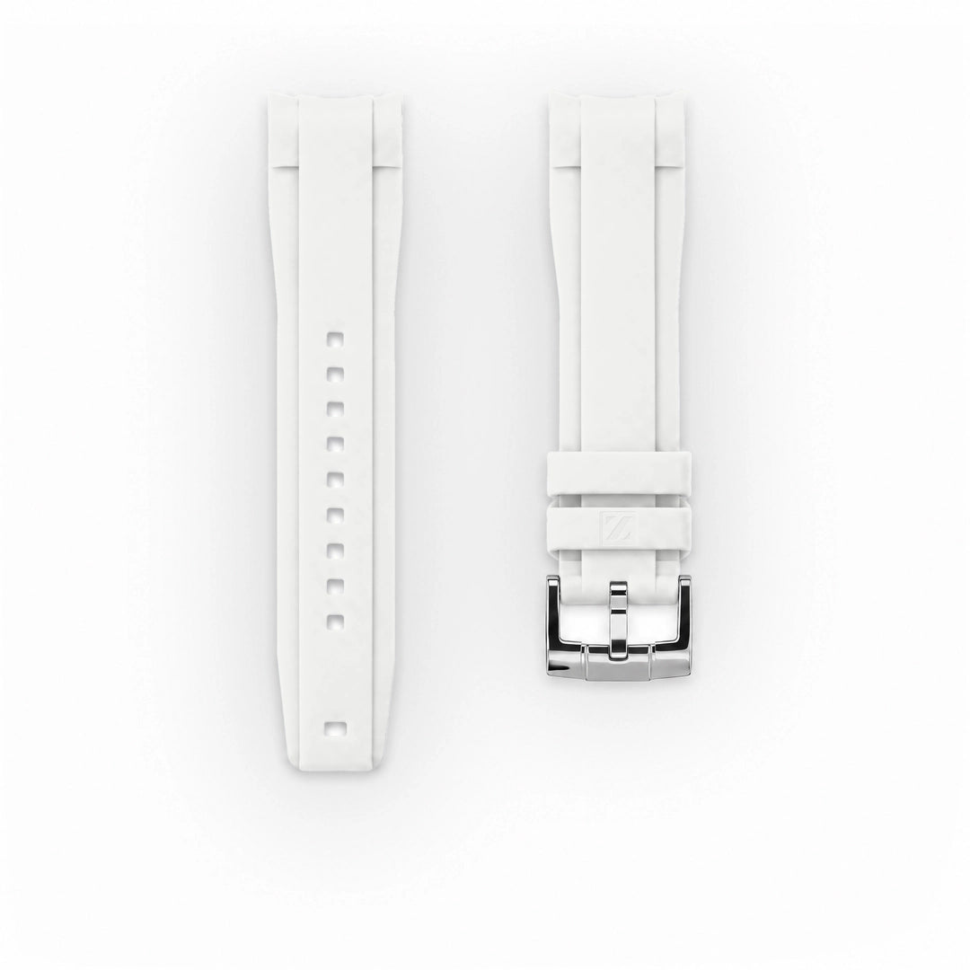 ZEALANDE curved 22mm rubber strap White, Polished tang buckle, Classic