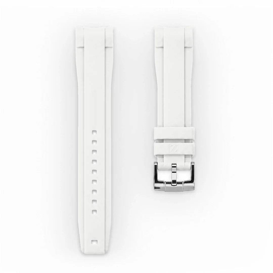 ZEALANDE curved 22mm rubber strap White, Polished tang buckle, Large