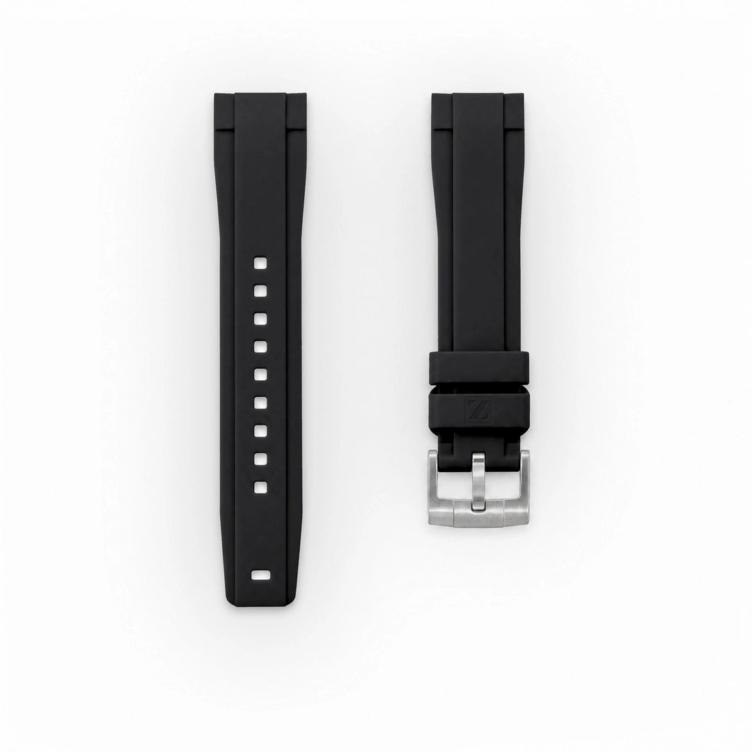 ZEALANDE 20mm straight rubber strap Black, Brushed tang buckle, Classic