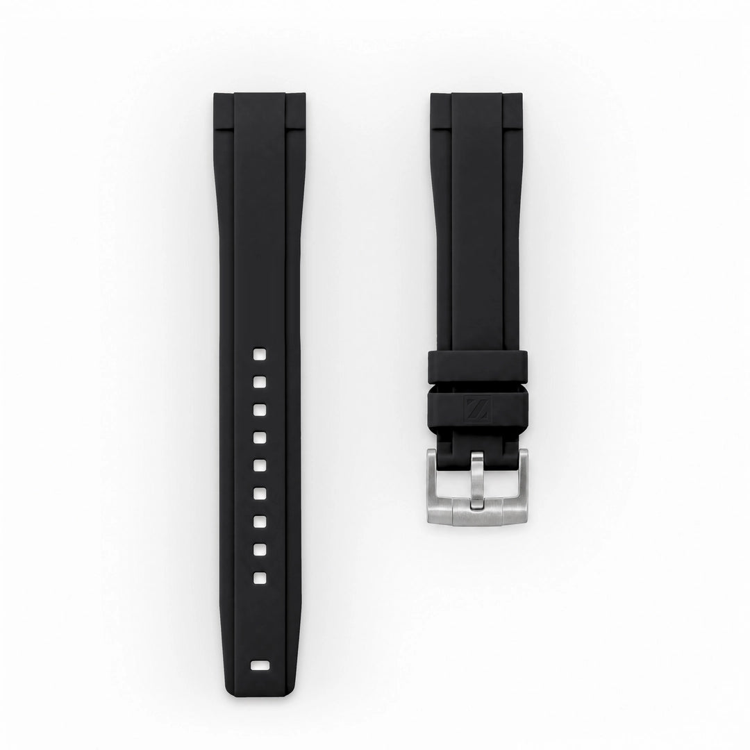 ZEALANDE 20mm straight rubber strap Black, Brushed tang buckle, Large