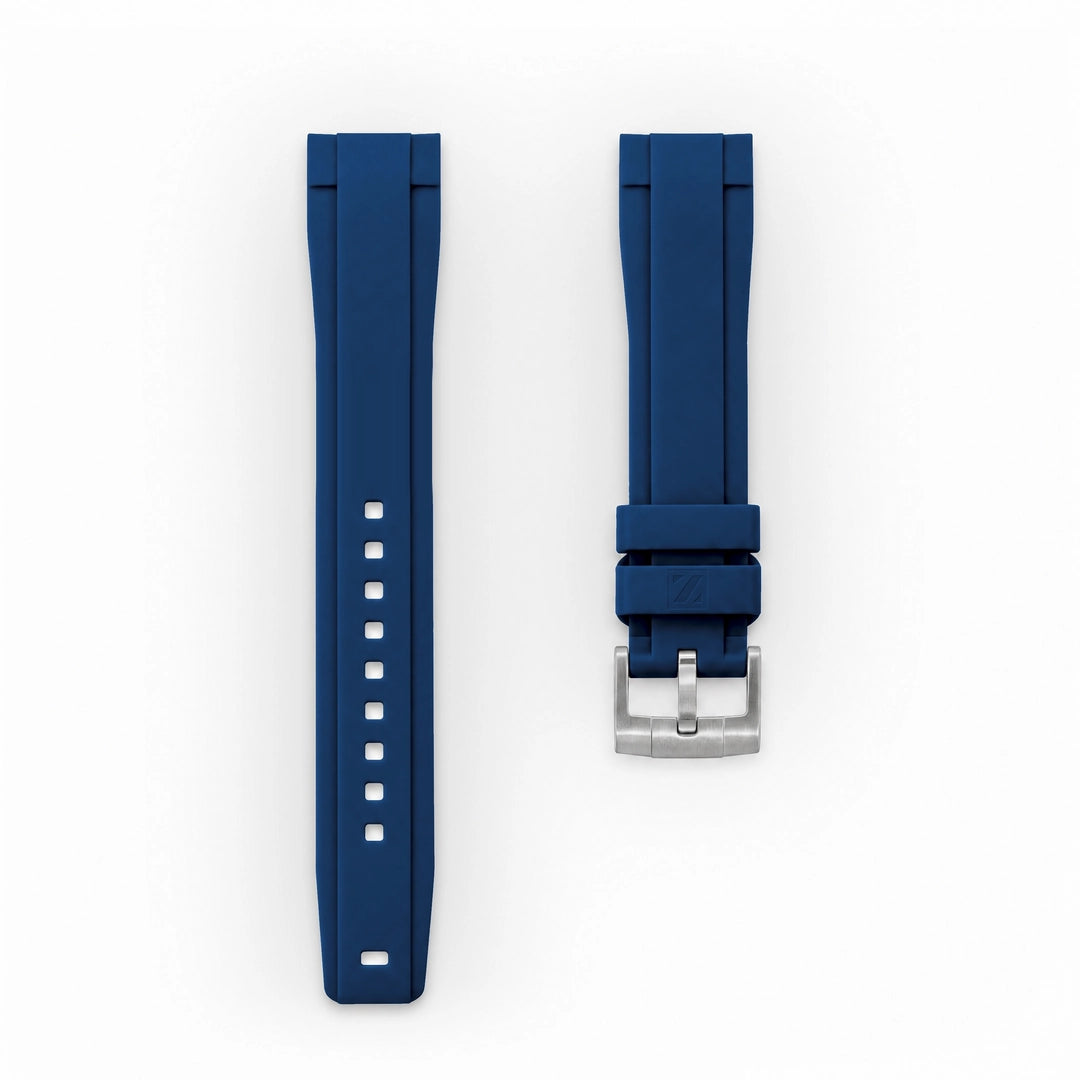 ZEALANDE 20mm straight rubber strap Blue, Brushed tang buckle, Large