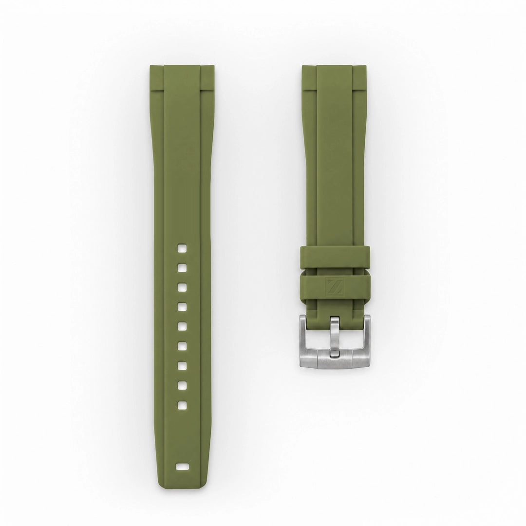 ZEALANDE 20mm straight rubber strap Khaki, Brushed tang buckle, Large