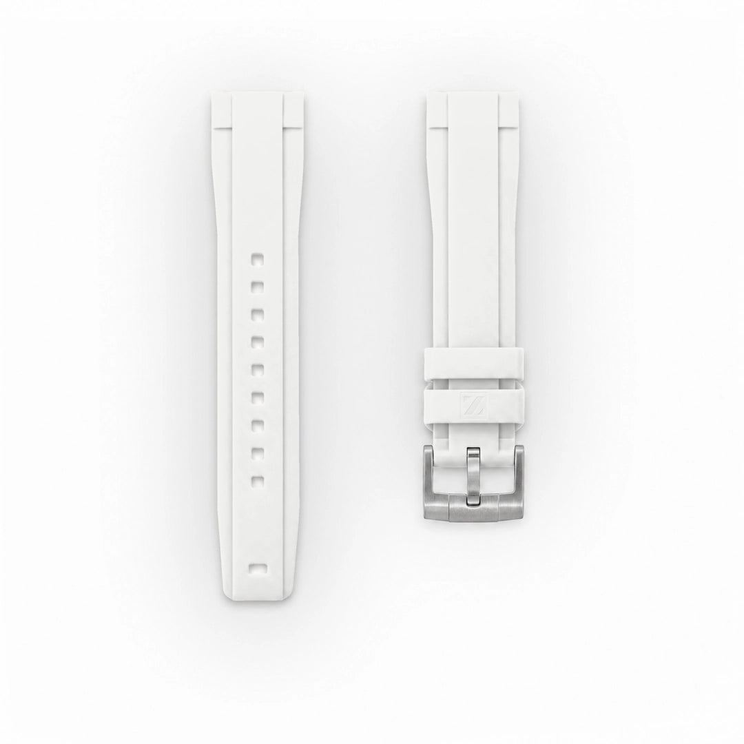 ZEALANDE 20mm straight rubber strap White, Brushed tang buckle, Classic