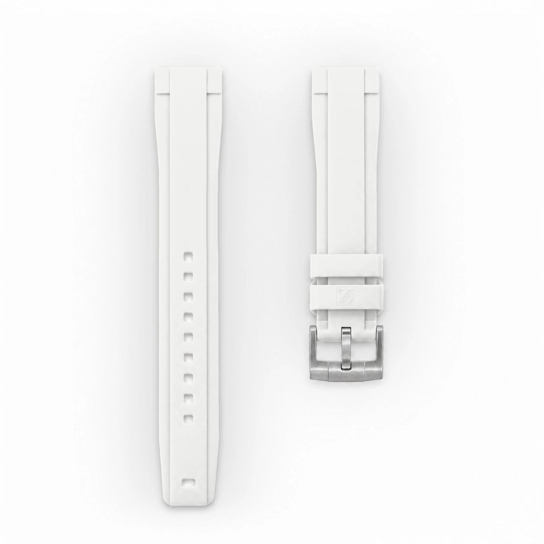 ZEALANDE 20mm straight rubber strap White, Brushed tang buckle, Large